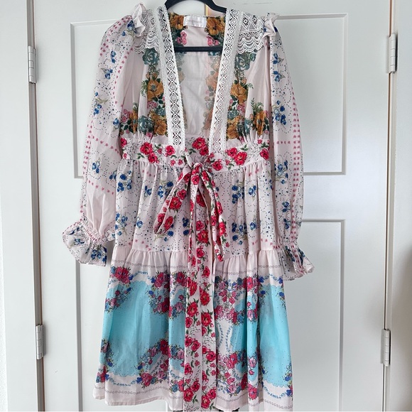 Zimmermann Dress Women Clover Patched Wrap Mini Floral Boho cottage core - Picture 8 of 13